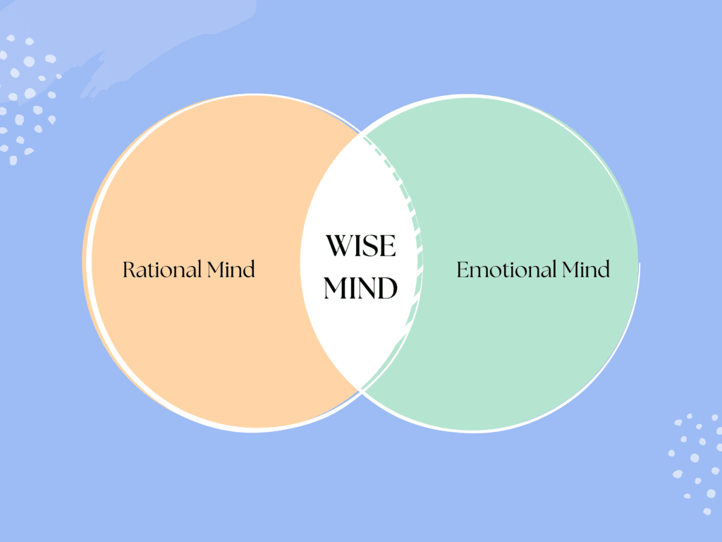 The overlap between the emotional and rational minds is where the wise mind exists.