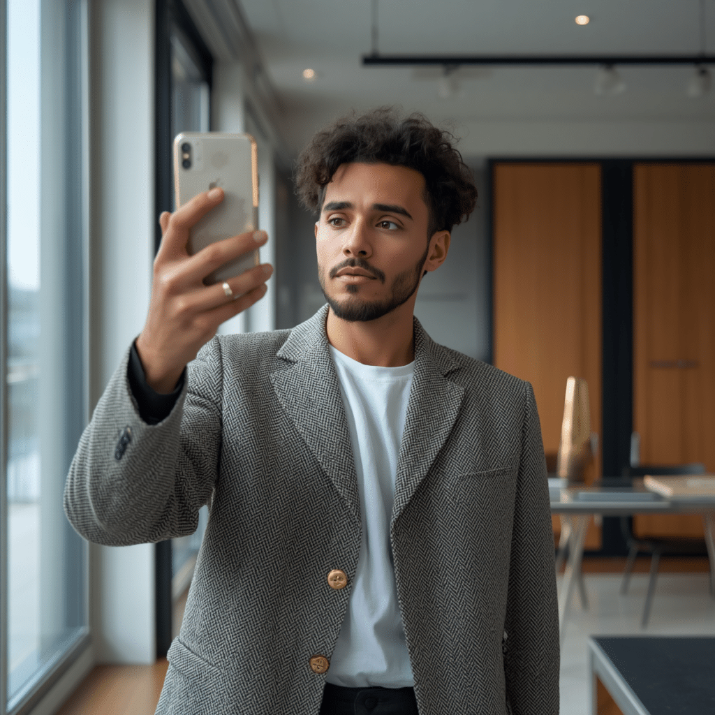Narcissistic person admiring themselves on their smart phone